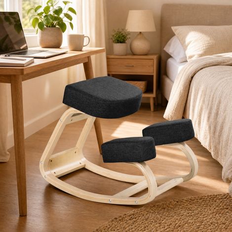 Silla ergonómica de rodillas de madera de abedul, acolchada, 120 kg, negra DESVIAE (1/5)
