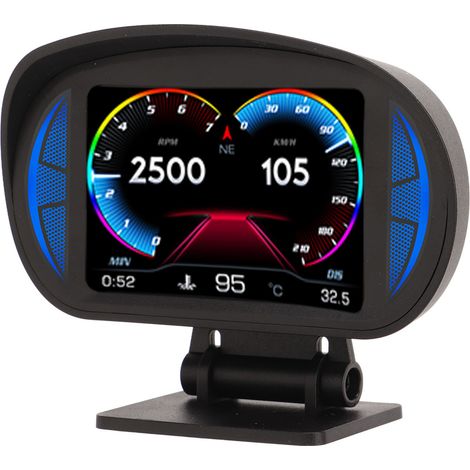 Écran HUD Voiture OBD2 GPS avec inclinomètre boussole, vitesse régime moteur, alarme, universel, affichage tête haute (1/5)