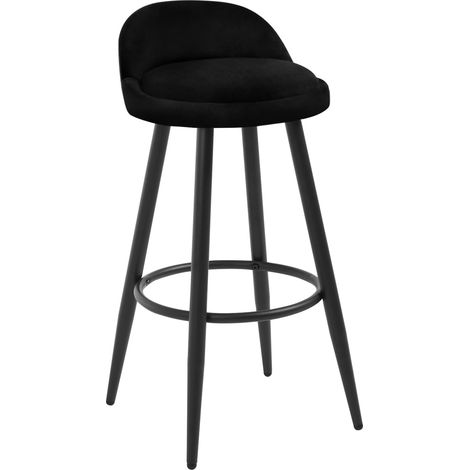 WOLTU 1x Taburete de Bar, Silla de Cocina, Respaldo Alto con Reposapiés, Terciopelo y Metal, Negro