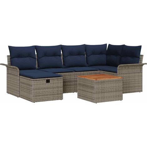Set Divano da Giardino con cuscino 7 pcs Grigio polyrattan vidaXL