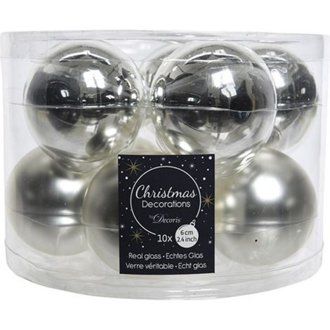 Kaemingk – Boules de sapin de Noël – Argenté, Ø 6 cm, verre, lot de 10