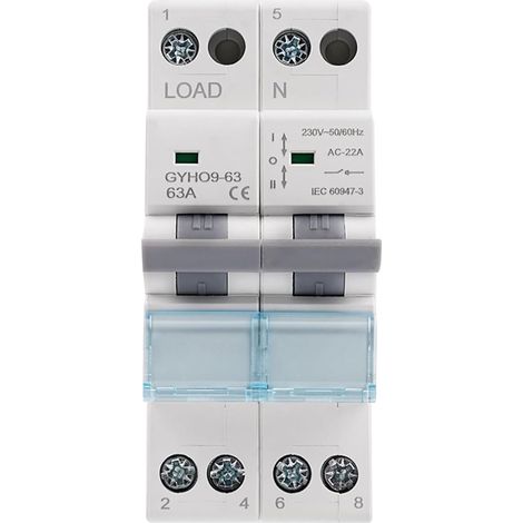 Transfer Switch 2P 63A 230V AC Manual Source Inverter, Dual Power DIN Rail Manual Disconnector, Manual Switch, Disconnector (1/5)