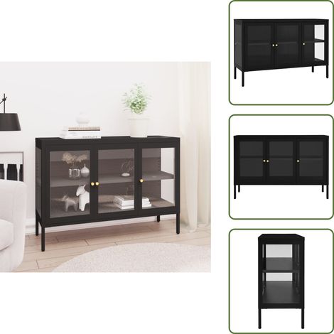 Sideboard Schwarz 70x35x70 cm Stahl und Glas - Schreibtisch - Sideboard - Wohnzimmermöbel - Schwarz - Metallregal (1/5)