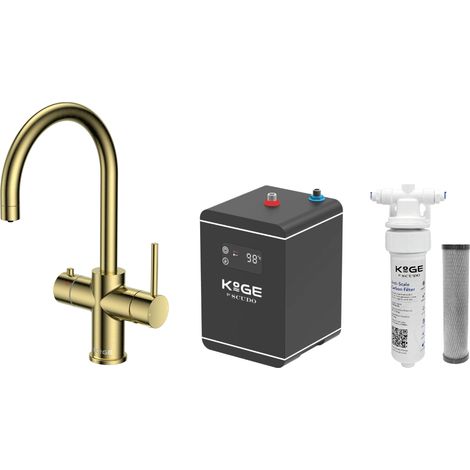 3 in 1 Instant Hot Water Kitchen Tap Swan Spout Brushed Brass Finish