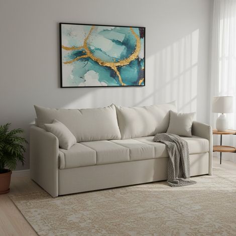 Sofá cama 3 plazas Avellana, desenfundable, lavable Made in Italy, hidrófugo. Cama extraíble con colchón, somier 205x86 cm beige (1/5)