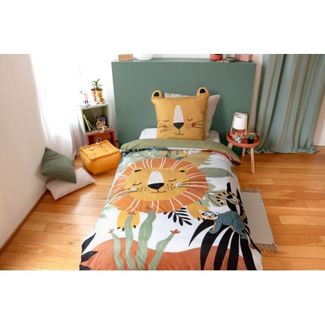 Parure de Lit Enfant – Lion – 100% Microfibre – 140x200 cm - 140x200cm - Moutarde