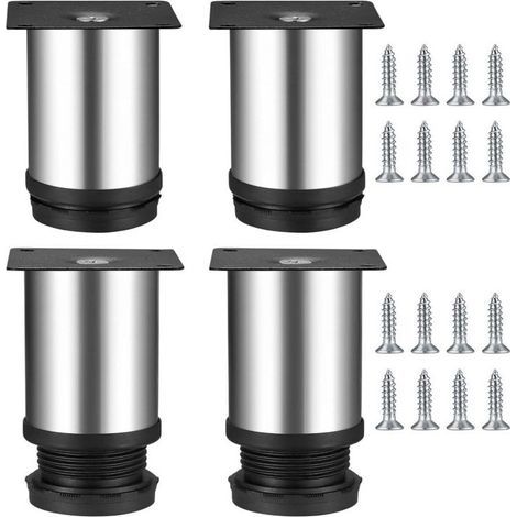 4 Pcs 50 x 80 mm Pieds de meubles de cuisine en acier inoxydable Autour des Pieds de Meubles Réglables Ronds (1/5)