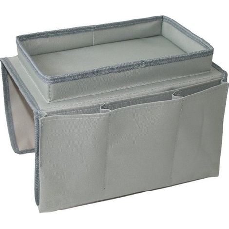 Borsa portaoggetti da bracciolo per divano, grigia, 31 x 19 x 21,5 cm, con portabicchiere. (1/5)