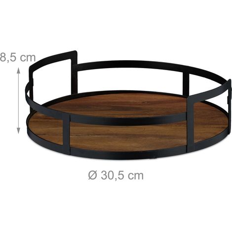 Práctica bandeja de servicio redonda con borde elevado 40 x 40 x 5 cm de madera marrón 130016267 (1/3)