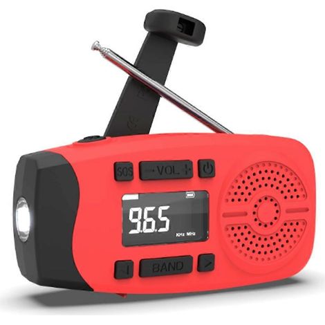 Radio solaire portable d'urgence 2000 mAh, charge manuelle, radio AM/FM/WB, lampe torche LED, chargeur de téléphone (1/5)