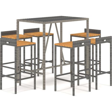 Maison Exclusive - Set Bar Giardino 7pz Grigio Polyrattan e Legno Massello Acacia (1/5)