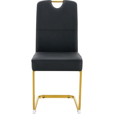 Set de 2 sillas de comedor negras en PU con respaldo ergonómico y patas metálicas (1/5)