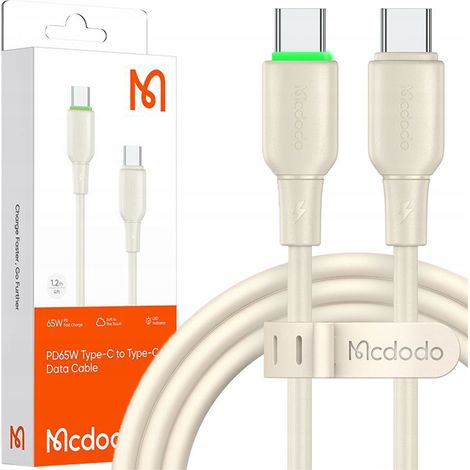 Cavo Mcdodo USB-C per ricarica rapida per Samsung e Apple USB TYPE C 65W 1M LED beige (1/5)