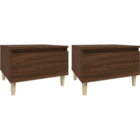 Lot de 2 tables d'appoint chevets avec tiroir 50 x 46 x 35 cm en bois ingénierie marron DEC032626 (1/5)