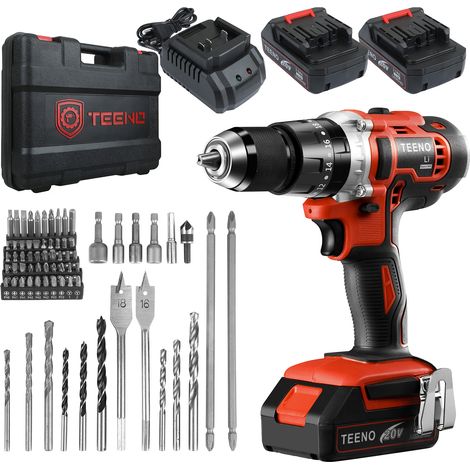 Teeno – Perceuse visseuse à percussion 20V 45Nm – 2 batteries 2.0Ah – 25+3 réglages de couple – Moteur Brushless pour perçage béton et métal (1/5)