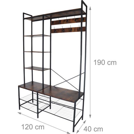 Dressing design industriel meuble d'entrée avec banc 120 x 40 x 180 cm en métal brun vintage (1/3)