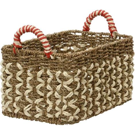 Cesta rettangolare marrone con manici in carta e metallo - 20x32x17 cm