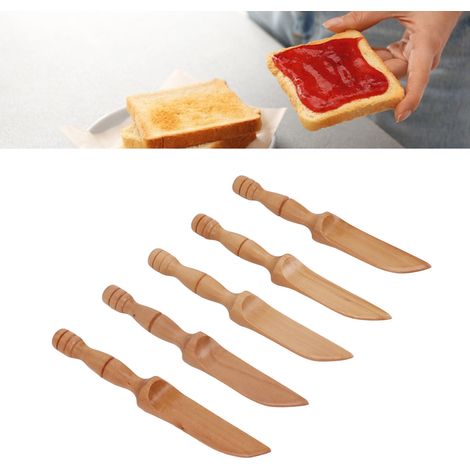 Couteau à beurre en bois créatif, couteau à confiture écologique, couverts en bois, spatule en bois, lot de 5, couleur claire (1/5)