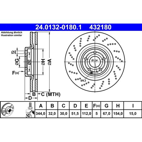 Lot de 2 Disques de frein ATE 24.0132-0180.1 MERCEDES-BENZ 218 421 04 12