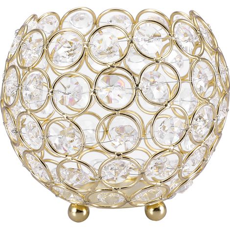 Bougeoirs en cristal pour bougies chauffe-plat, décoration de mariage et centres de table (Or, Diamètre 12cm) (1/5)