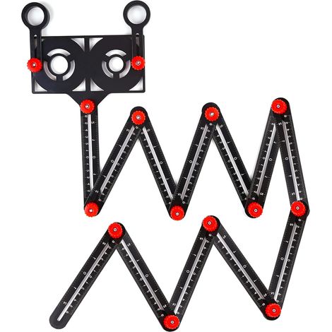 Règle de mesure multi-angle avec Trou de Positionnement, gabarit de mesure en alliage d'aluminium réglable sur 12 côtés, Multi Angle Template Tool, règle pliante à et localisateur de poinçon