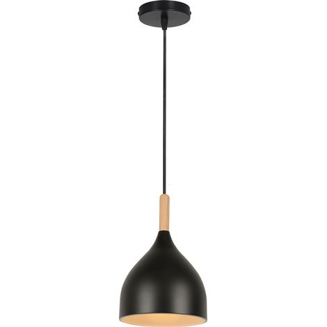 Moderne Lustre Suspension Industrielle Abat-jour Lampe Plafonnier en Fer E27 Luminaire pour Hôtele Chamber Café Bois Noir (1/5)