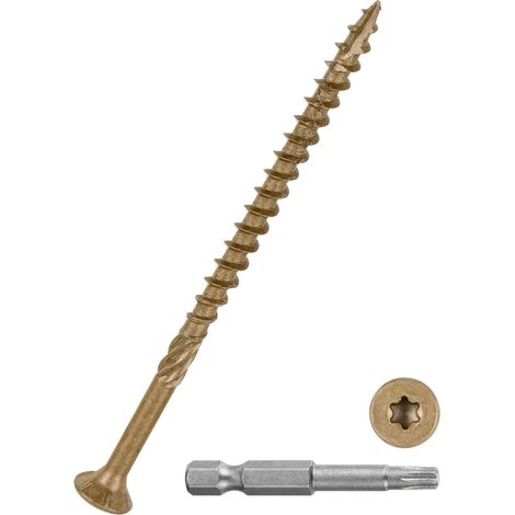 Lot de 60 vis de terrasse 10 x 3-1/2 – Idéales pour les terrasses, les clôtures, les cadres, les fermes, les meubles d'extérieur – Vis à bois en acier au carbone avec embout Torx T25 – Brun (1/5)