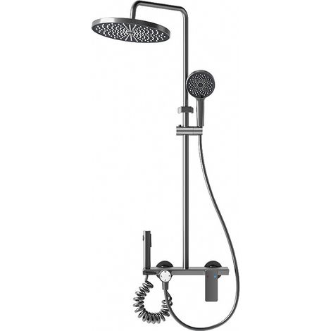 Duschsäule mit quadratischem Kopf, 10 Jahre Garantie - Titanschwarz mit 4 Betriebsarten - Handbrause, quadratischer Kopf, konzentrierter Strahl und Badewannenarmatur (1/4)