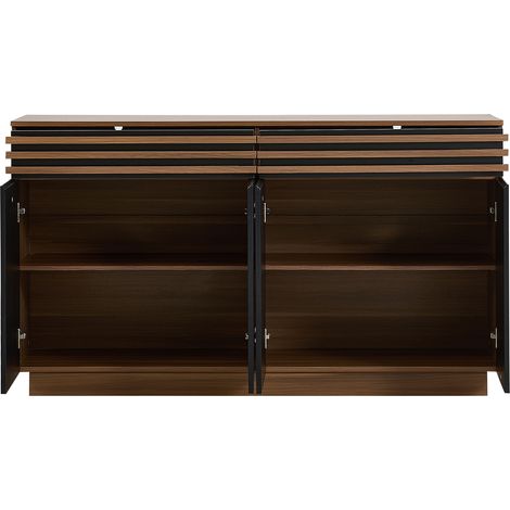 Credenza moderna 150 x 40 x 85 cm in MDF effetto legno marrone e nero con 2 cassetti e 4 ante (1/5)