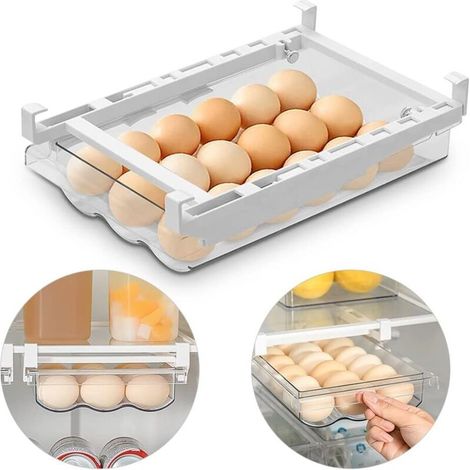 Vassoio portauova estensibile per frigorifero, cassetto per conservare le uova fresche con maniglia e scomparto - Crezuo