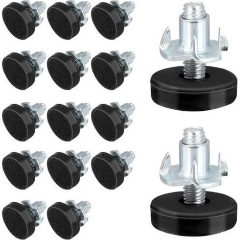 Lot de 16 pieds réglables en hauteur – Filetage M6 – pour meubles robustes (tables, chaises) – avec écrous en T – embouts protecteurs pour sol (1/5)