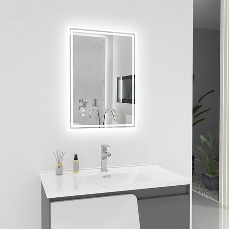 T&K Illuminated Bathroom LED Mirror 70x50cm, With Anti-Fog, 3-Colours Dimmable, Adjustable Brightness, Touch Control&Memory Function, Rectangular Backlit Wall Mounted (1/5)