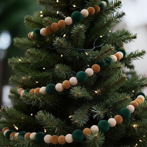 Guirlande de boules en feutre rouge, ornements suspendus en pompons, décoration de sapin de Noël, fête, maison et Nouvel An (1/5)