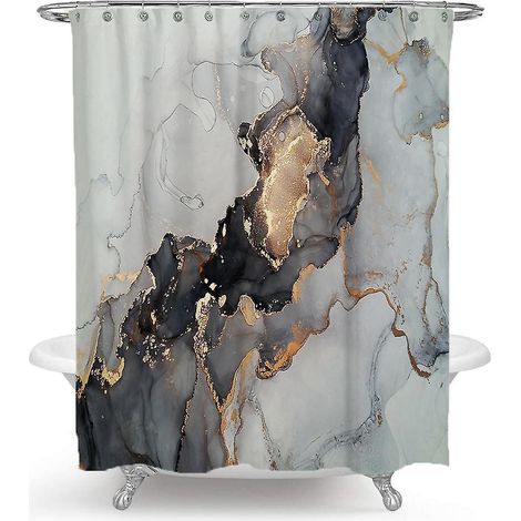 Rideau douche imperméable marbre 150x180cm, motif perle élégant, décoration salle bain moderne anti-éclaboussures (1/5)