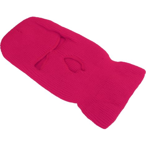 3 Trous Tricoté Cagoule Intégrale Visage Hiver Coupe-Vent Chaud Sport Plein Air Ski Cyclisme Masque Visage Rouge Rosé (1/5)