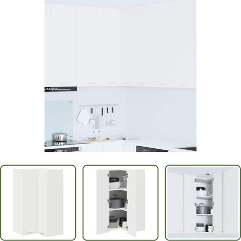Rangement cuisine -  Armoire suspendue Blanc 57 x 57 x 100 cm Bois d'ingénierie (1/5)