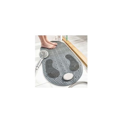 Tapis Antiderapant Douche avec Pierre Ponce Amovible, Tapis de Douche Gros avec Ventouses et Trous de Vidange, Tapis pour Baignoire 80x40cm(Gris (1/5)