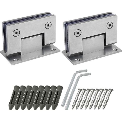 Lot de 2 charnières de porte de douche à 90 degrés avec vis, 4 mm d'épaisseur, en acier inoxydable pour porte de salle de bain et verre (argent) (1/5)