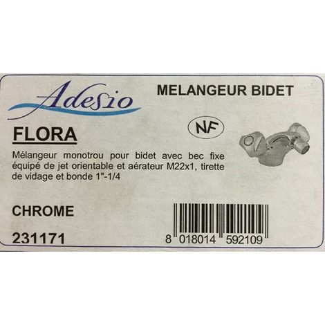 Adesio 231171 - Mélangeur monotrou bidet - bec fixe
