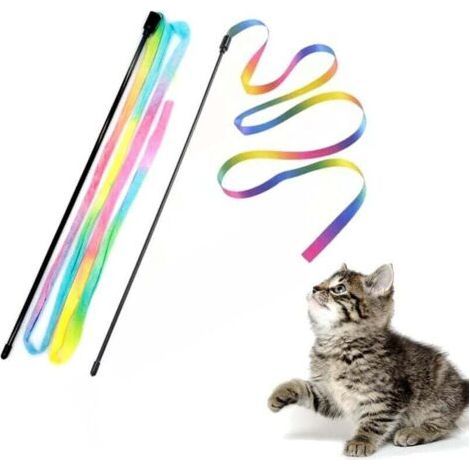 2 Pack Interactive Rainbow Stick Cat Toys, Interactive Cat Play Stick, Colorful Ribbon Charm (1/3)