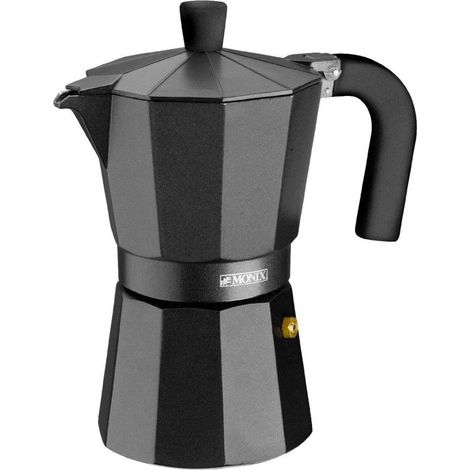 Schwarze Aluminium-Kaffeemaschine mit 6 Liter Glaskeramik. Monix