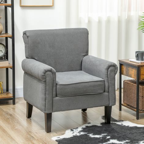 Butaca de Salón Tapizada en Tela Sillón Relax con Reposabrazos Asiento Extraíble para Dormitorio 79x72,5x88 cm Gris (1/5)