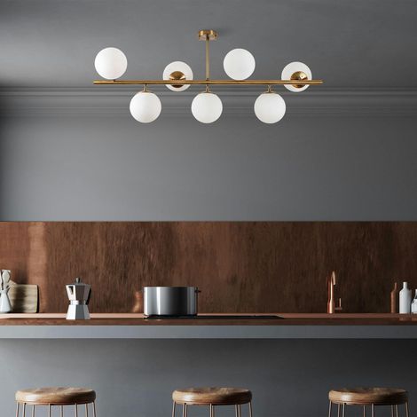 Suspension cuisine design – 7 globes sur barre SIERRE (1/5)