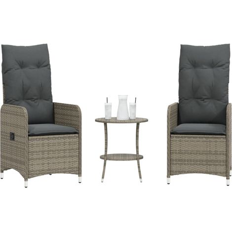 Outdoor-Lehnstühle 2 Stk. mit Tisch Grau Poly Rattan