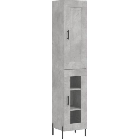 Buffet bahut commode armoire meuble de rangement organisateur cuisine salle de séjour salon haut 34,5 x 34 x 180 cm bois d'ingénierie gris