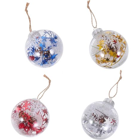 4 pièces Boules de Noël Transparentes Décorations Suspendues Élégantes pour Arbre de Noël Ornements Festifs Pet avec Design Créatif et (1/5)