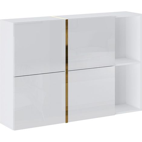 Meuble à chaussures avec 4 compartiments abattants et 2 niches - Blanc et doré - MARZIALO (1/5)