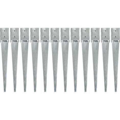 Ground Spikes 12 pcs Silver 10x10x76 cm Galvanised Steel vidaXL
