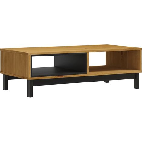 Mesa de centro con dos compartimentos, diseño moderno y contemporáneo, 100 x 50 x 32,5 cm, madera maciza de pino, marrón y negro DEC039134