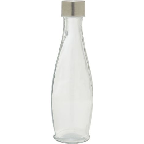 Premier Housewares Clear Glass Bottle with Brushed Finish Metal Lid 0.55 Litre Glass Milk / Juices / Drinks Drinking Bottle Scratch Proof Sturdy Bottles For Kitchen Use 8 x 8 x 25